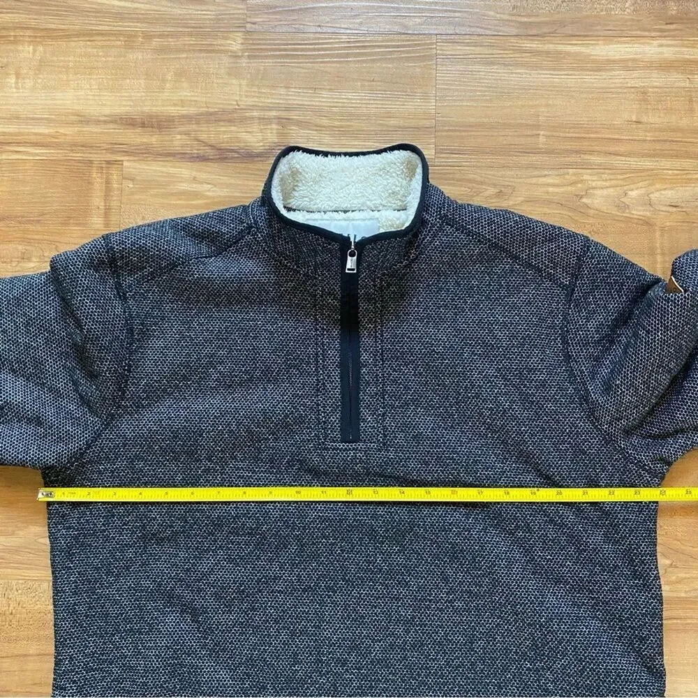 ORVIS Men L Black 1/4 Zip Sherpa Fleece Lined Pullover Sweater Outdoor Warm Hike